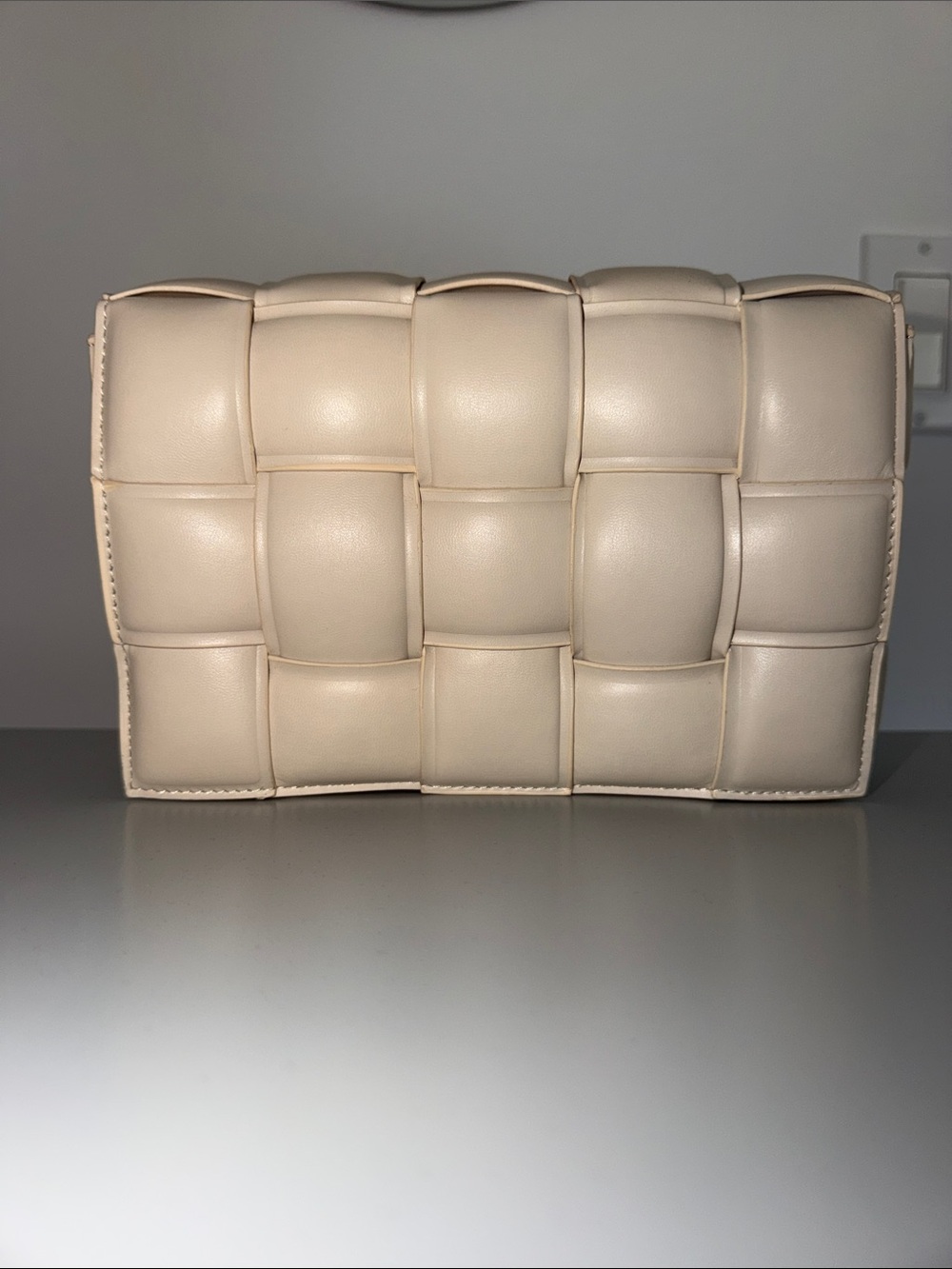Woven Panel Leather Clutch - Cream